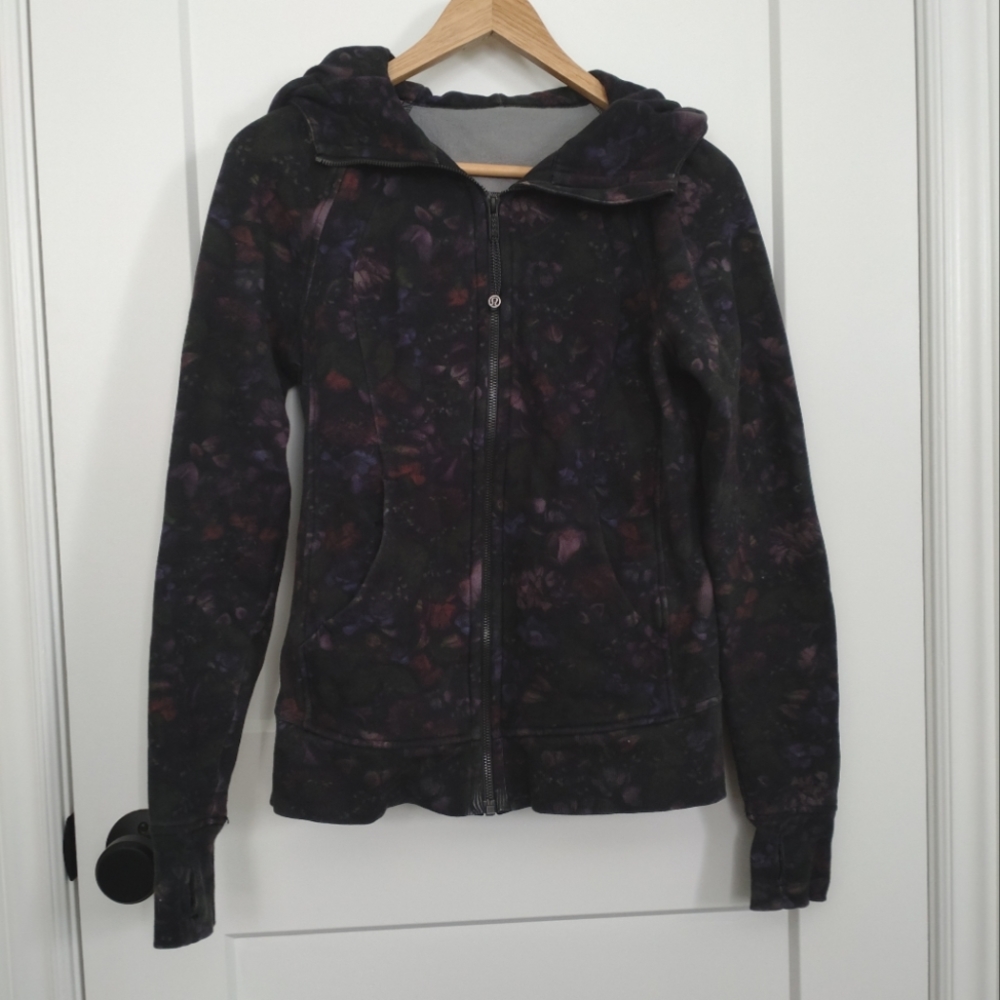 lululemon dark floral scuba full zip hoodie